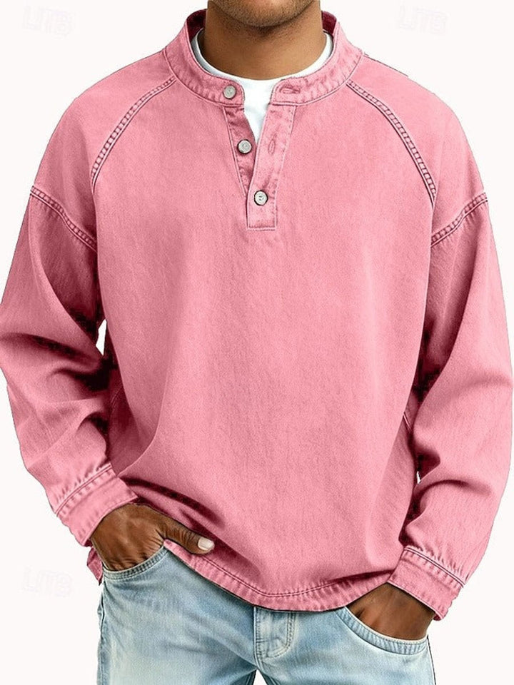 Men's Retro Henley Sweater with Raglan Sleeves and Vintage Wash for Casual Comfort 8