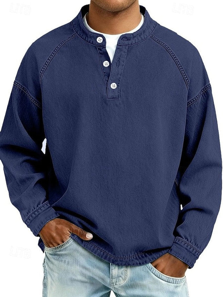 Men's Retro Henley Sweater with Raglan Sleeves and Vintage Wash for Casual Comfort 9