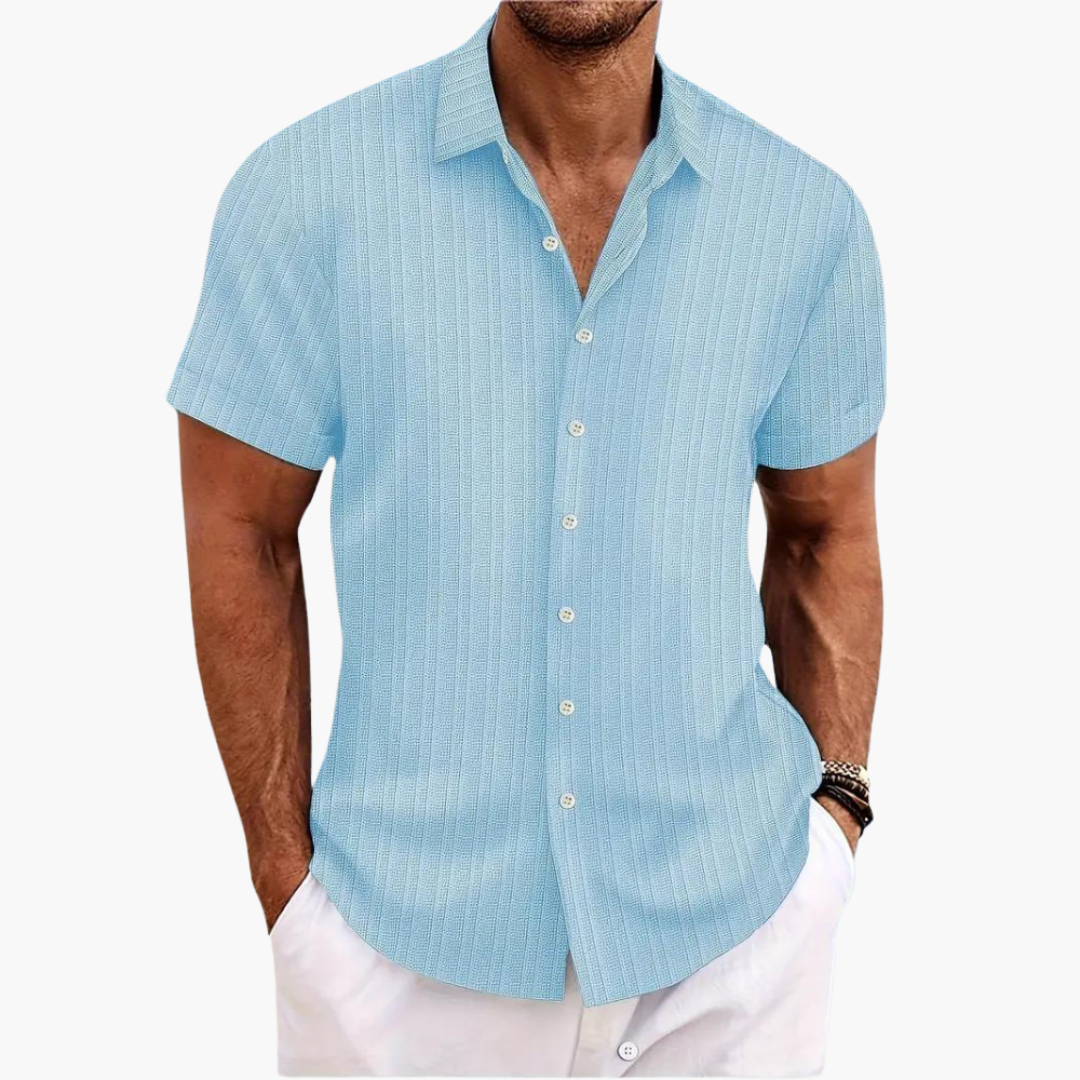 Men's Shirt - Short Sleeve Striped Button-Up for Summer Style, Lightweight & Versatile Design 1