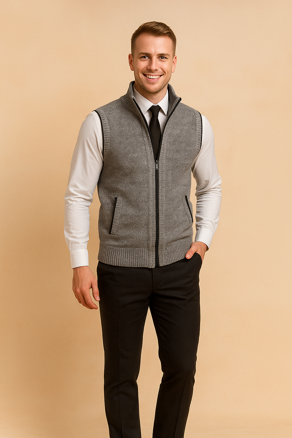 Men's Sleeveless Cardigan | Zipper 2