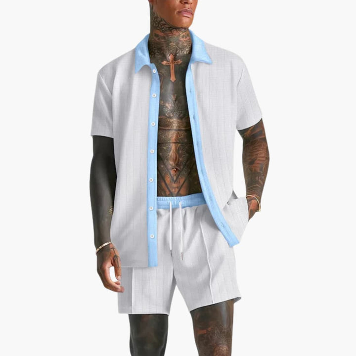 Men's Summer Leisure Set - Short Sleeve Shirt and Drawstring Shorts for Warm Weather Casual Style 0
