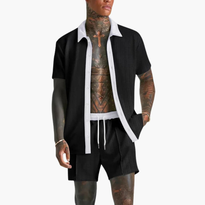 Men's Summer Leisure Set - Short Sleeve Shirt and Drawstring Shorts for Warm Weather Casual Style 1