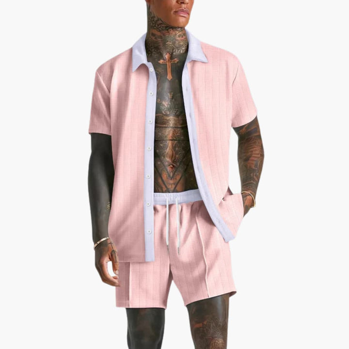 Men's Summer Leisure Set - Short Sleeve Shirt and Drawstring Shorts for Warm Weather Casual Style 2