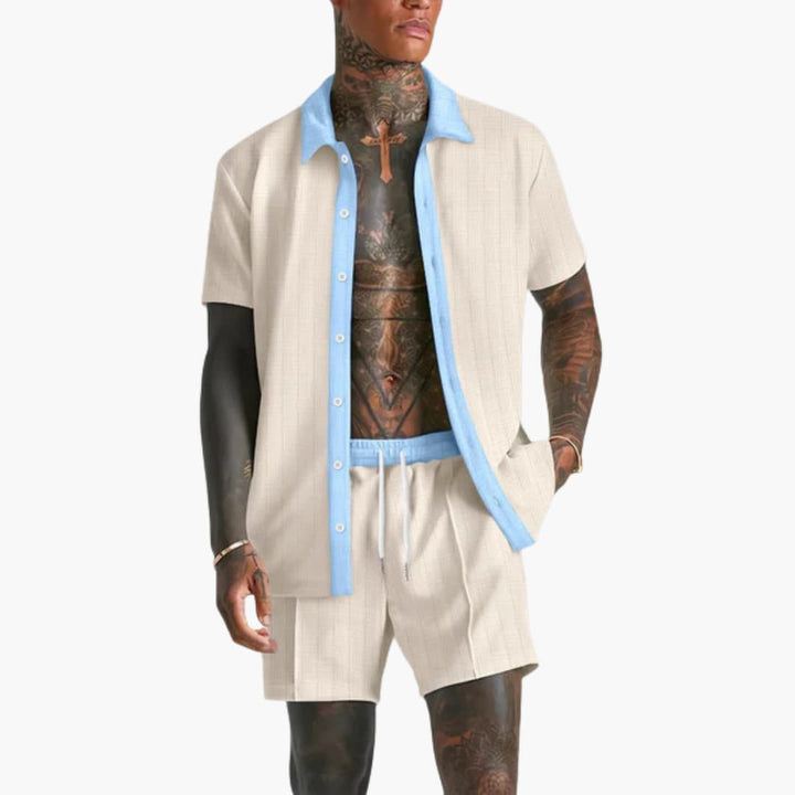 Men's Summer Leisure Set - Short Sleeve Shirt and Drawstring Shorts for Warm Weather Casual Style 3