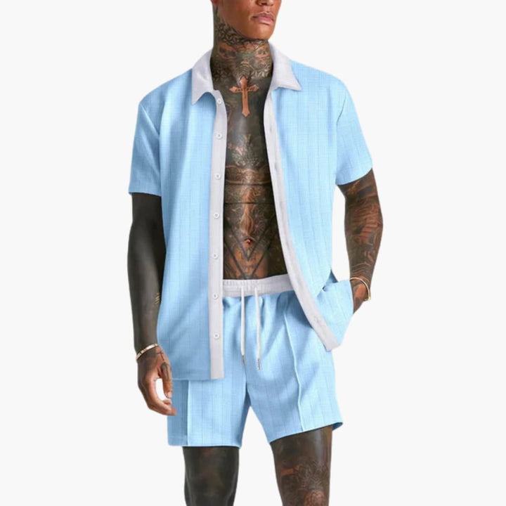 Men's Summer Leisure Set - Short Sleeve Shirt and Drawstring Shorts for Warm Weather Casual Style 4