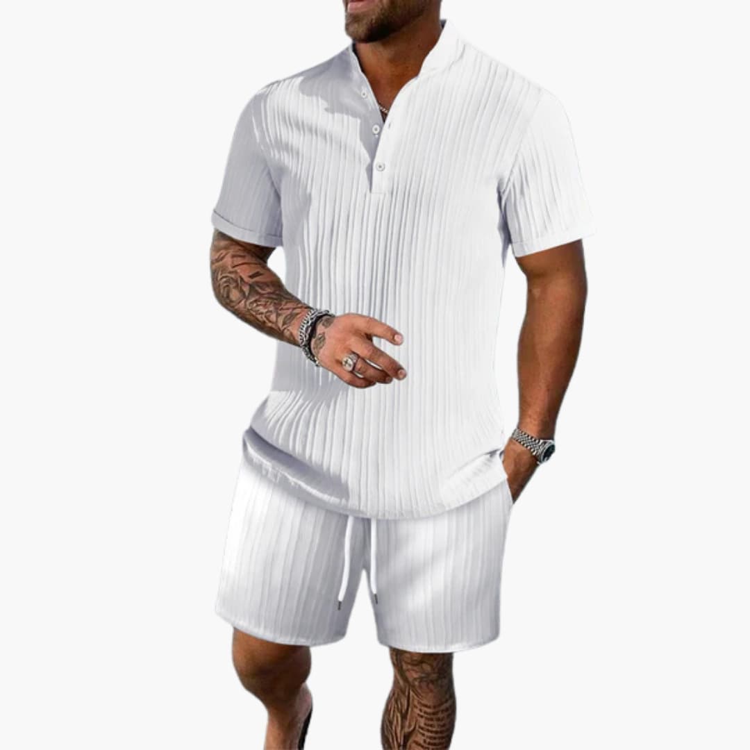 Men's Summer Set - Ribbed Polo Shirt and Shorts for Casual Outings, Lightweight and Comfortable 2