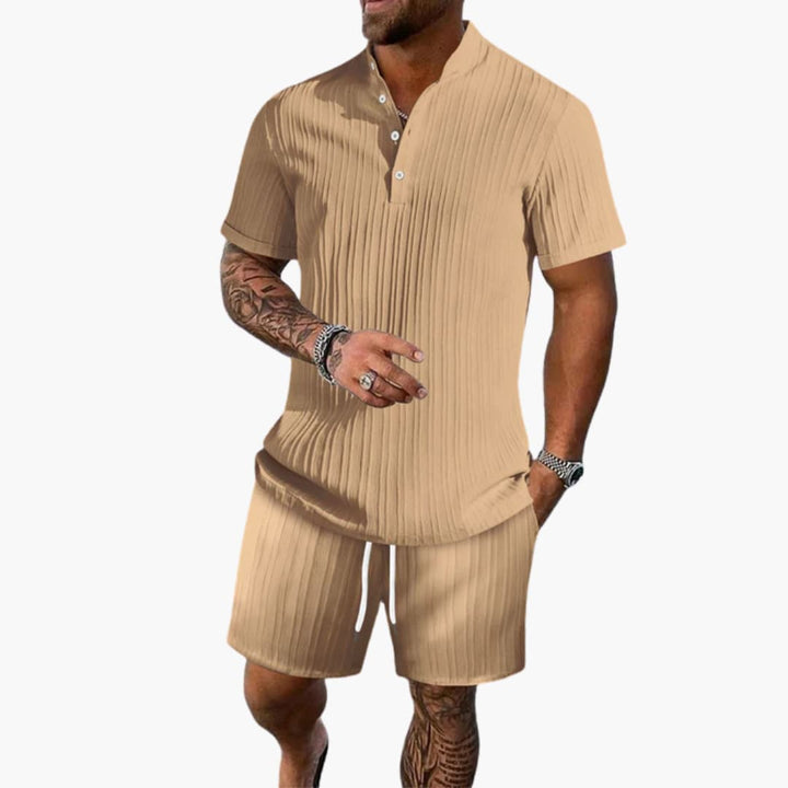 Men's Summer Set - Ribbed Polo Shirt and Shorts for Casual Outings, Lightweight and Comfortable 3