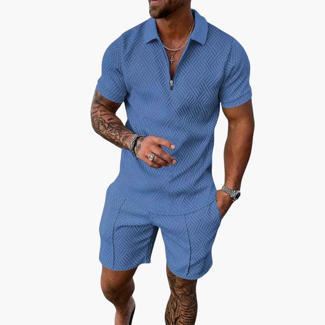 Men's Summer Set - Short-Sleeve Zip Shirt and Matching Shorts for Leisure and Travel 3