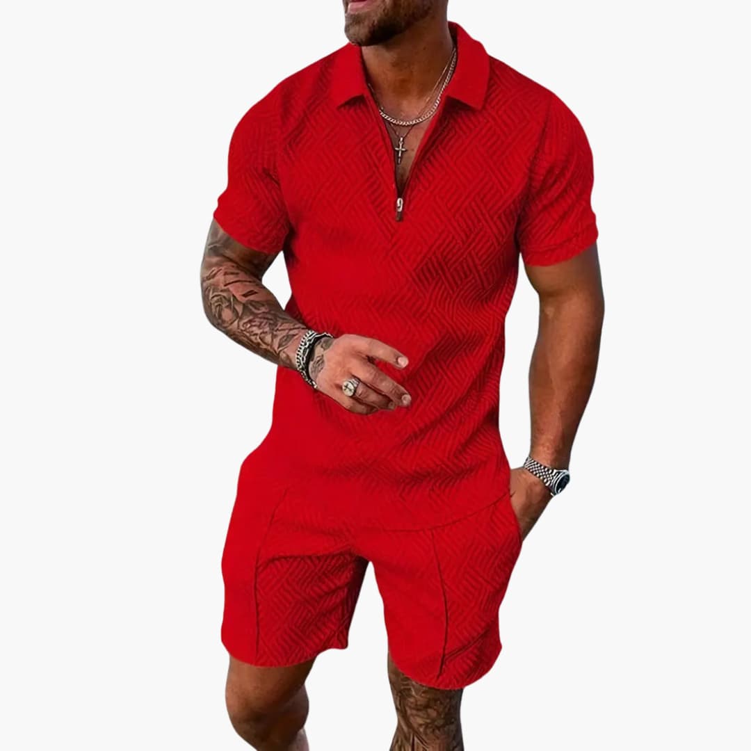 Men's Summer Set - Short-Sleeve Zip Shirt and Matching Shorts for Leisure and Travel 4