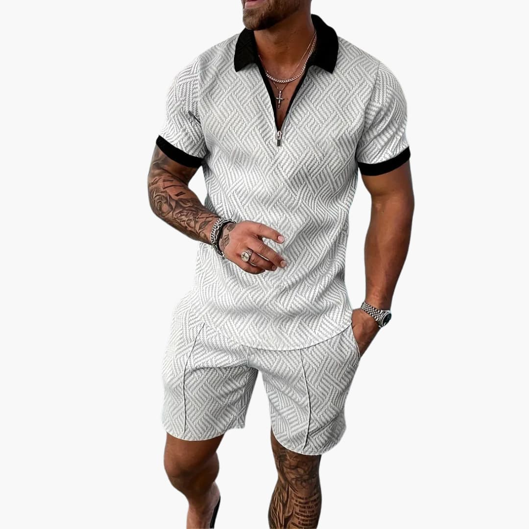 Men's Summer Set - Short-Sleeve Zip Shirt and Matching Shorts for Leisure and Travel 5