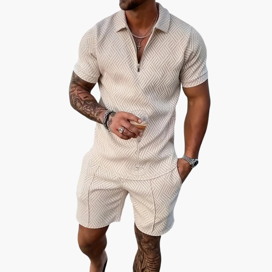 Men's Summer Set - Short-Sleeve Zip Shirt and Matching Shorts for Leisure and Travel 6