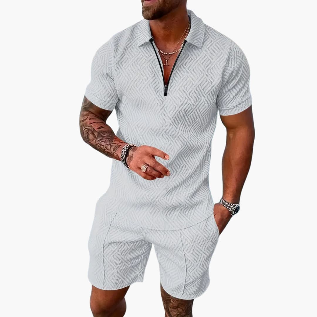 Men's Summer Set - Short-Sleeve Zip Shirt and Matching Shorts for Leisure and Travel 7