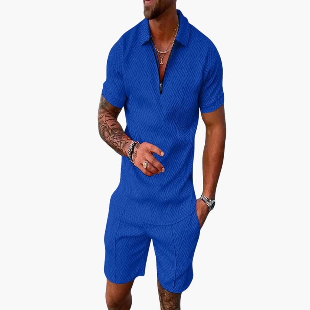 Men's Summer Set - Short-Sleeve Zip Shirt and Matching Shorts for Leisure and Travel 8