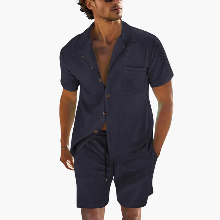 Men's Summer Set - Short Sleeve Cuban Collar Shirt and Drawstring Shorts for Casual Warm Weather Style 2
