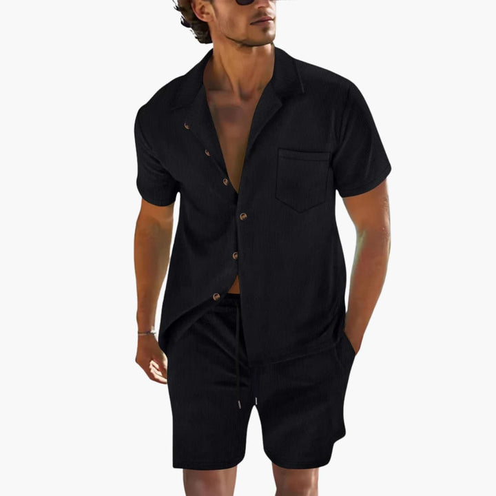 Men's Summer Set - Short Sleeve Cuban Collar Shirt and Drawstring Shorts for Casual Warm Weather Style 3