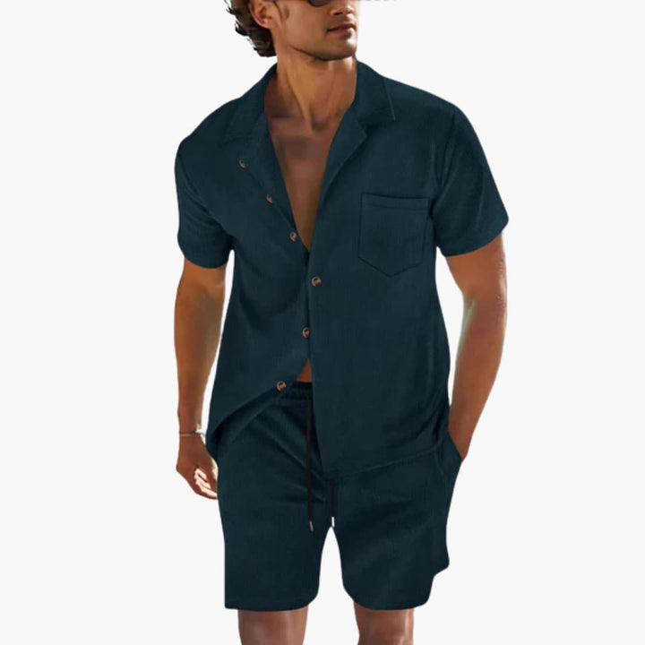 Men's Summer Set - Short Sleeve Cuban Collar Shirt and Drawstring Shorts for Casual Warm Weather Style 4