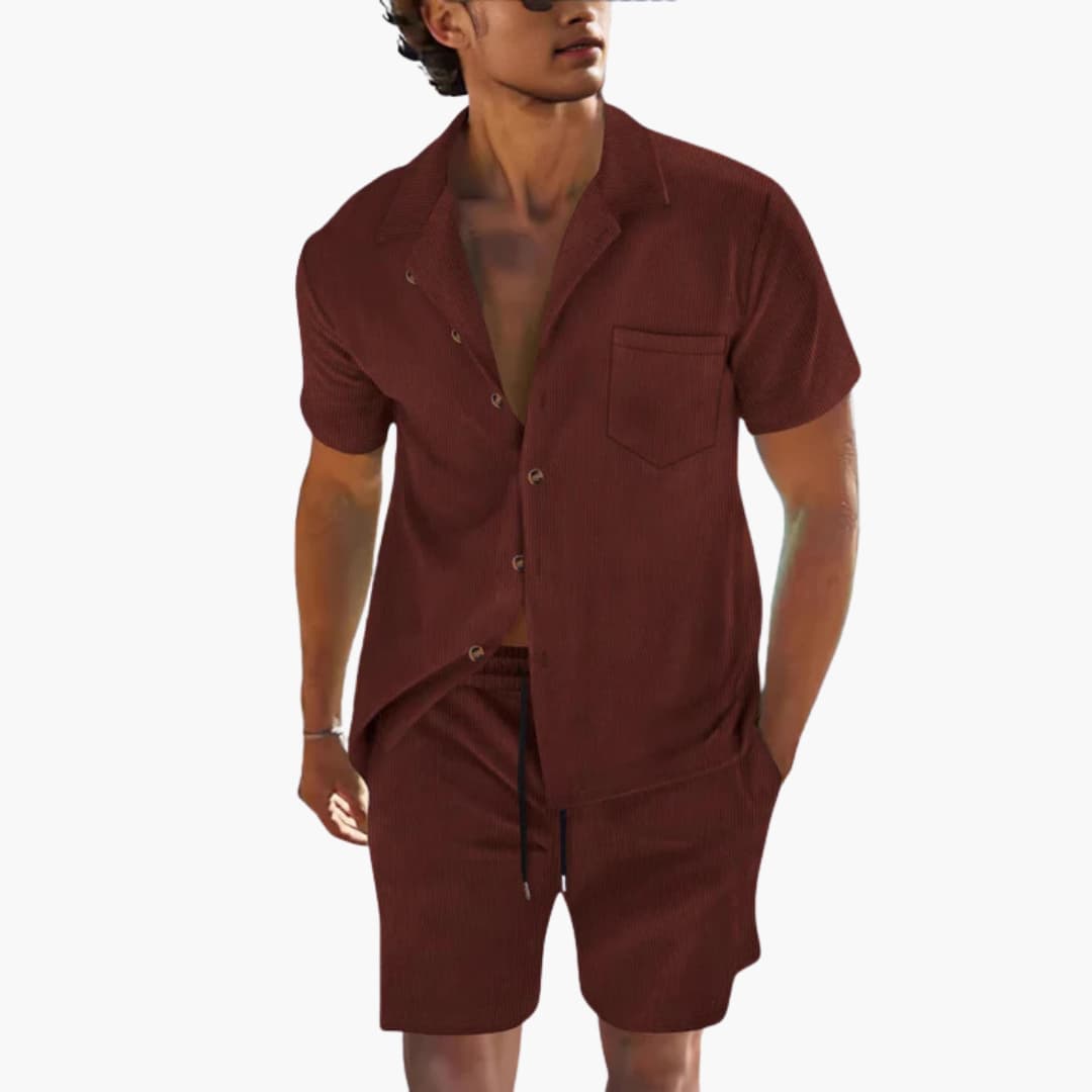 Men's Summer Set - Short Sleeve Cuban Collar Shirt and Drawstring Shorts for Casual Warm Weather Style 5