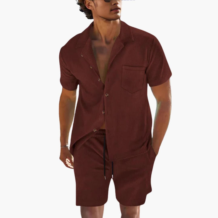Men's Summer Set - Short Sleeve Cuban Collar Shirt and Drawstring Shorts for Casual Warm Weather Style 5