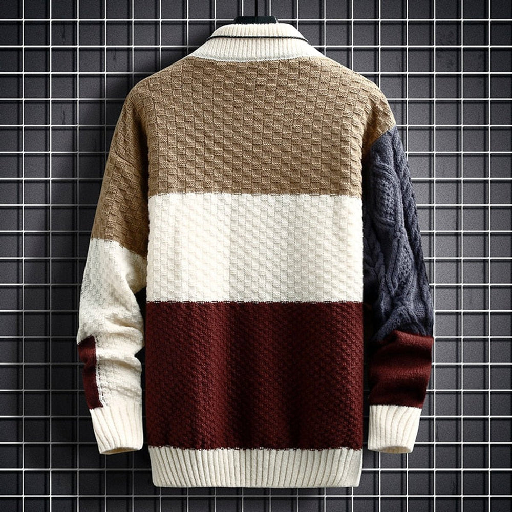 Men's Sweater Color Block Chunky Knit Long Sleeve Modern Cardigan for Cozy Style 1
