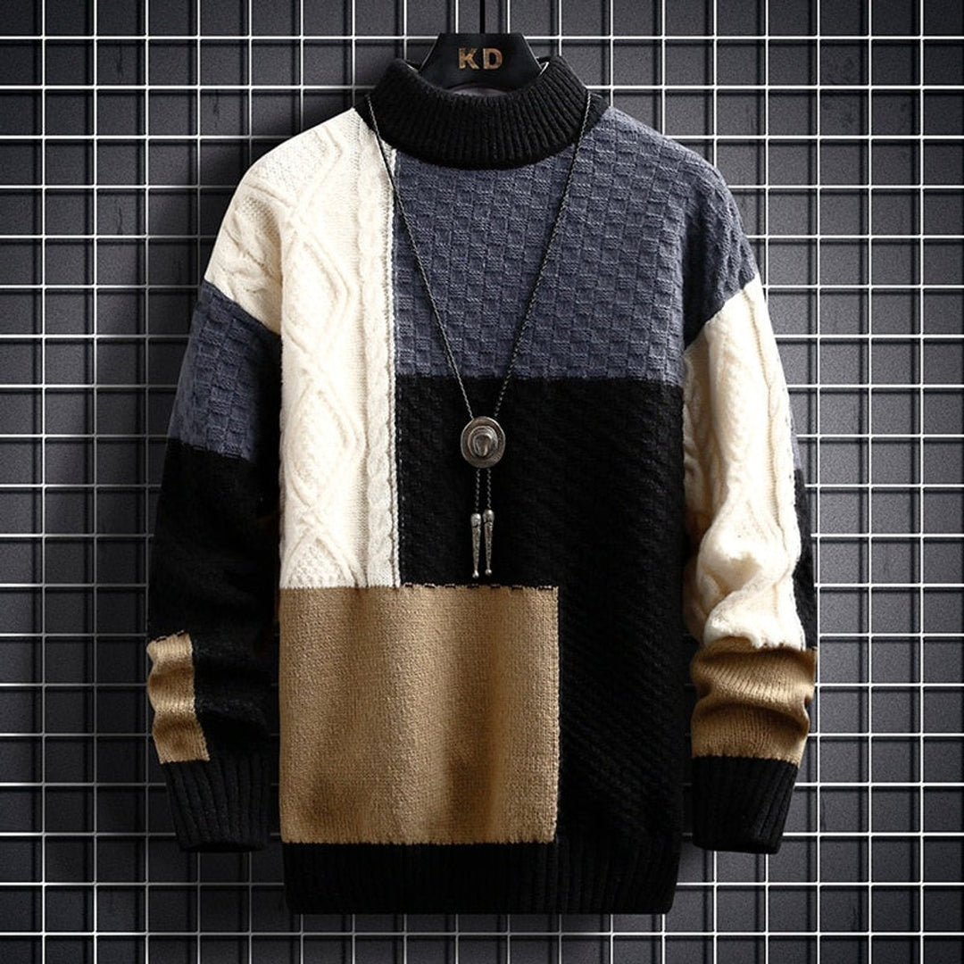 Men's Sweater Color Block Chunky Knit Long Sleeve Modern Cardigan for Cozy Style 2