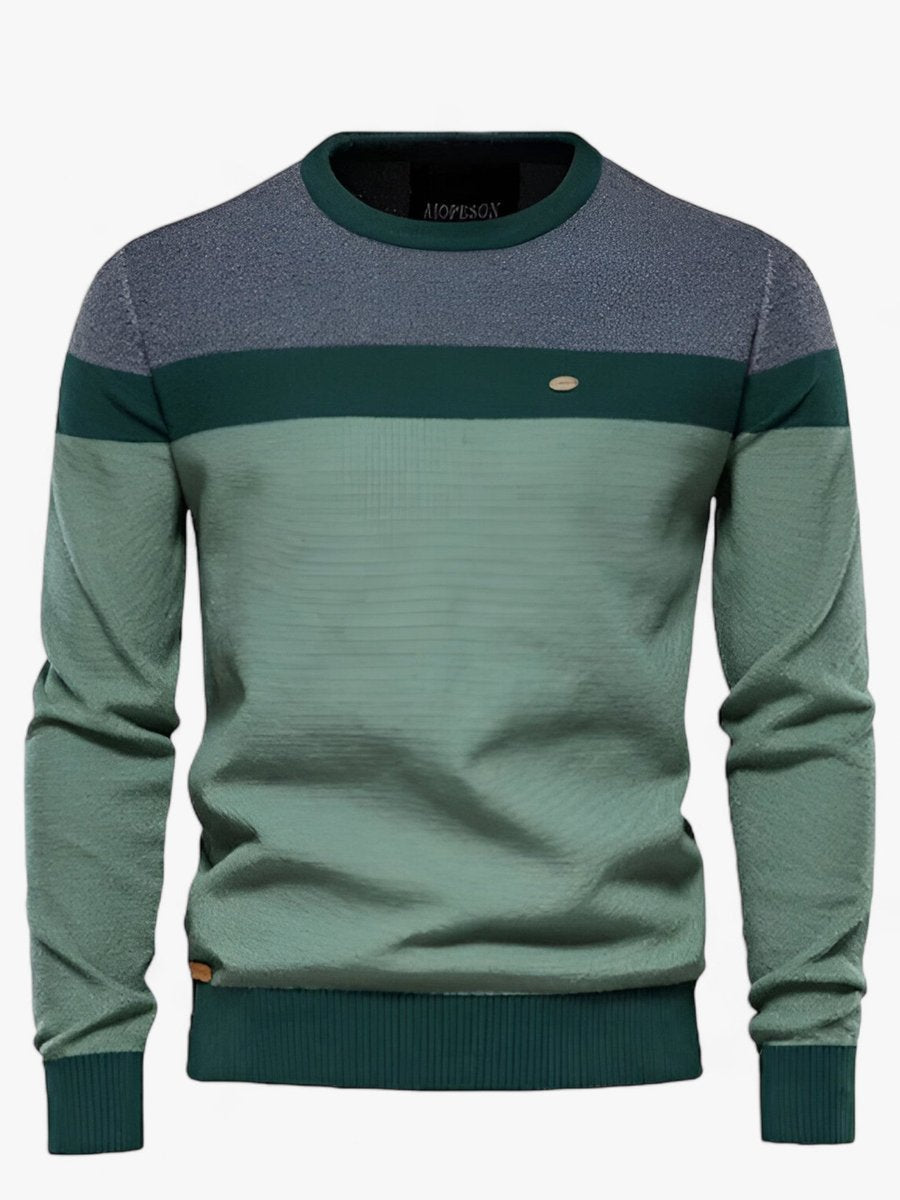 Men's Sweater Modern Color Block Crew Neck Casual Knitwear in Gray, Dark Green, and Mint Green 0