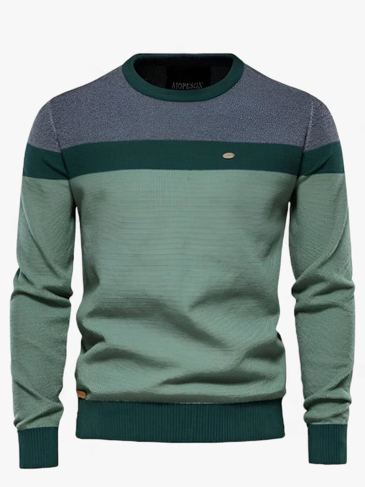 Men's Sweater Modern Color Block Crew Neck Casual Knitwear in Gray, Dark Green, and Mint Green 0