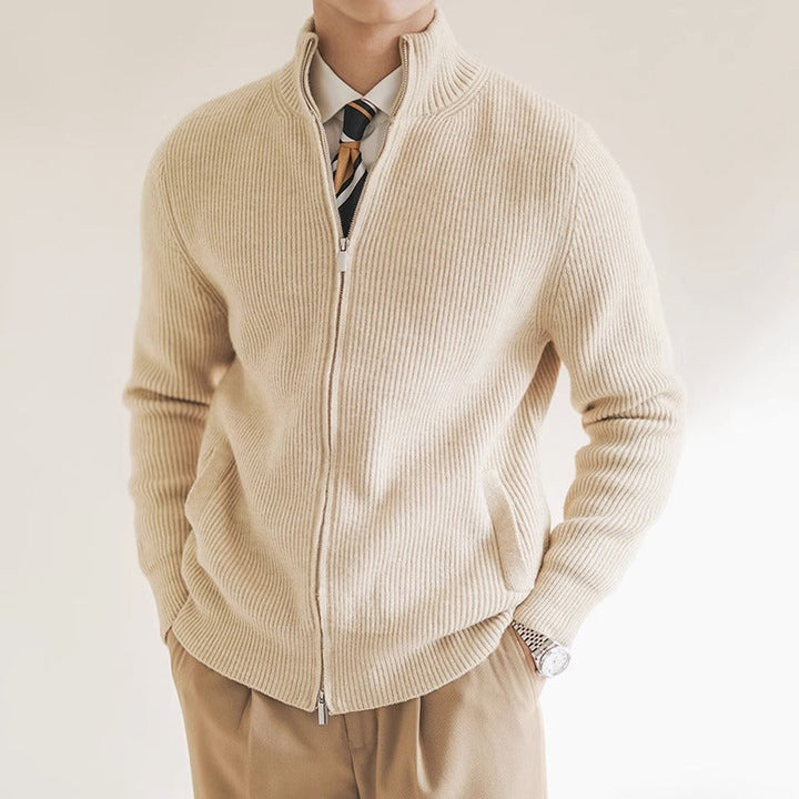 Men's Sweater Modern Full Zip Ribbed Knit Lightweight for Spring Casual Wear 0