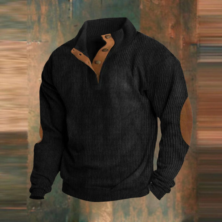 Men's Sweater Retro Ribbed Knit with Button Collar and Elbow Patches Casual Style 4