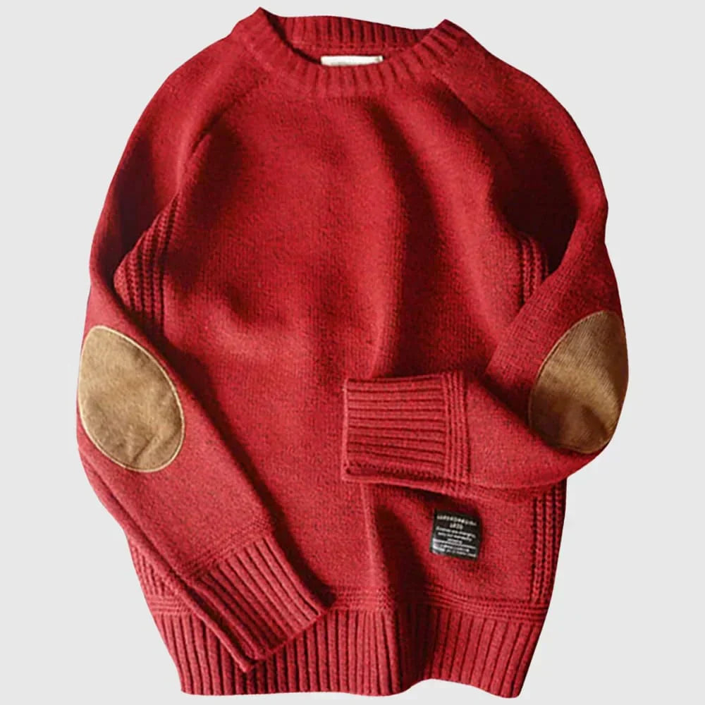 Men's Sweater with Elbow Patches - Classic Knitted Design for Winter Comfort and Style 0