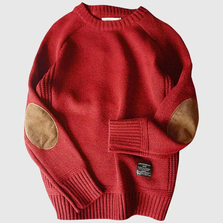 Men's Sweater with Elbow Patches - Classic Knitted Design for Winter Comfort and Style 0