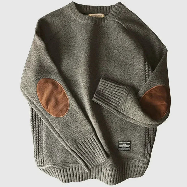 Men's Sweater with Elbow Patches - Classic Knitted Design for Winter Comfort and Style 1