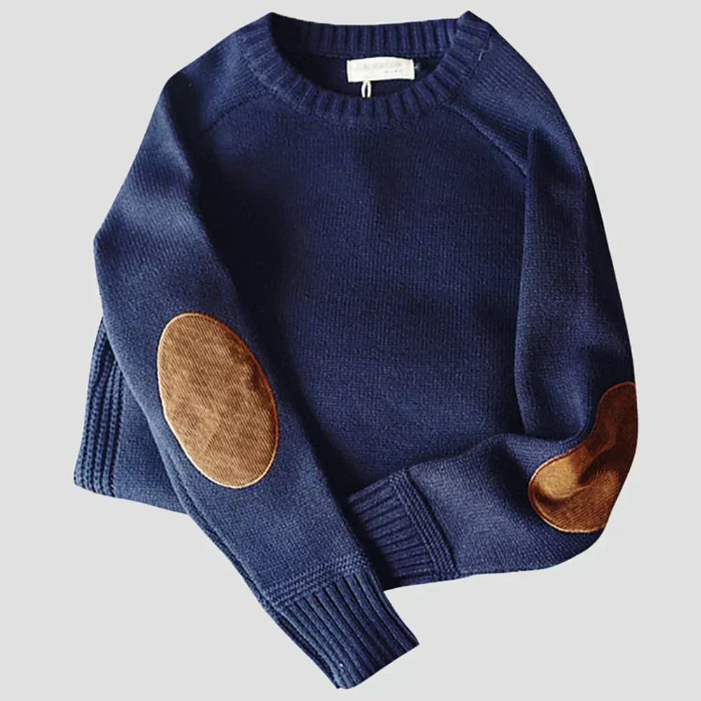Men's Sweater with Elbow Patches - Classic Knitted Design for Winter Comfort and Style 4