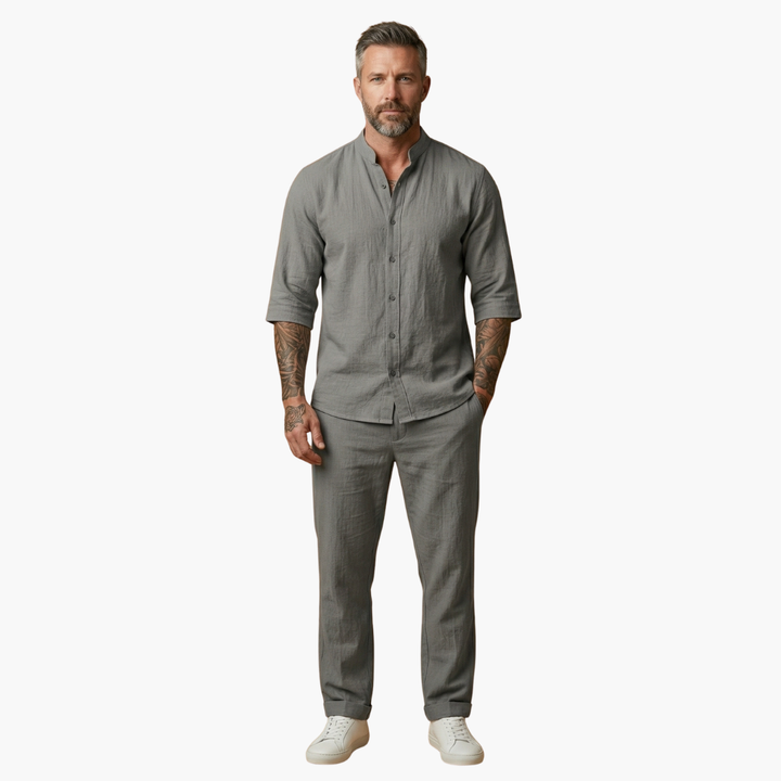 Men's Two Piece Set - Stylish Long Sleeve Shirt and Drawstring Pants for Beach and Leisure - Comfortable Men's Co Ord Set 1