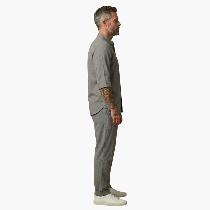 Men's Two Piece Set - Stylish Long Sleeve Shirt and Drawstring Pants for Beach and Leisure - Comfortable Men's Co Ord Set 3