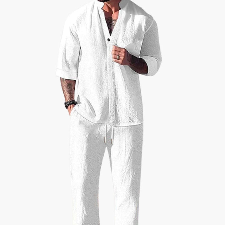 Men's Two Piece Set - Stylish Long Sleeve Shirt and Drawstring Pants for Beach and Leisure - Comfortable Men's Co Ord Set 6