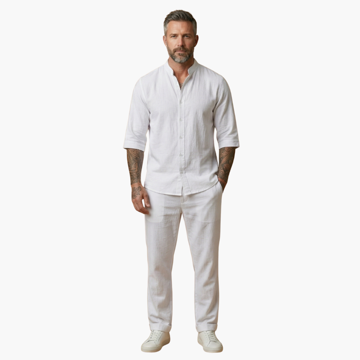 Men's Two Piece Set - Stylish Long Sleeve Shirt and Drawstring Pants for Beach and Leisure - Comfortable Men's Co Ord Set 7