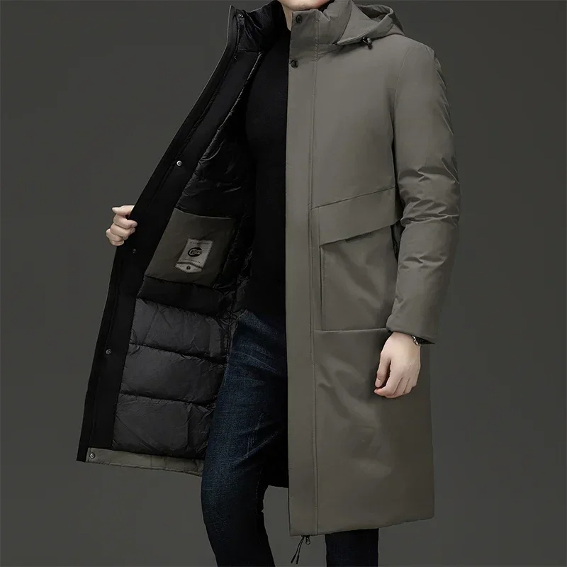 Men's Winter Coat, Long Quilted Jacket with Hood, Warm Windproof Insulated Design for Outdoor and Casual Wear 0