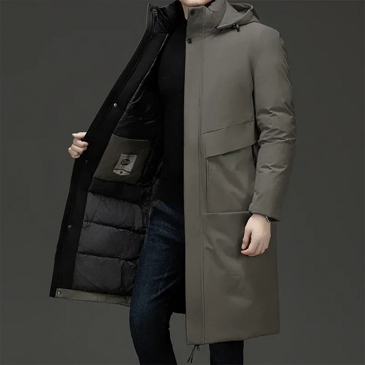 Men's Winter Coat, Long Quilted Jacket with Hood, Warm Windproof Insulated Design for Outdoor and Casual Wear 0