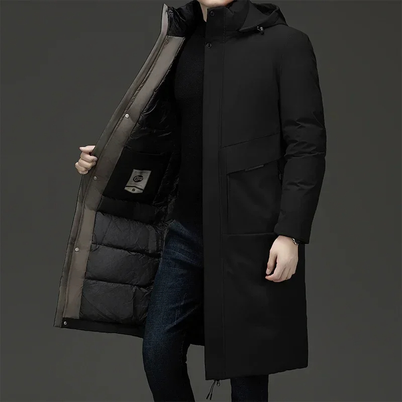 Men's Winter Coat, Long Quilted Jacket with Hood, Warm Windproof Insulated Design for Outdoor and Casual Wear 1