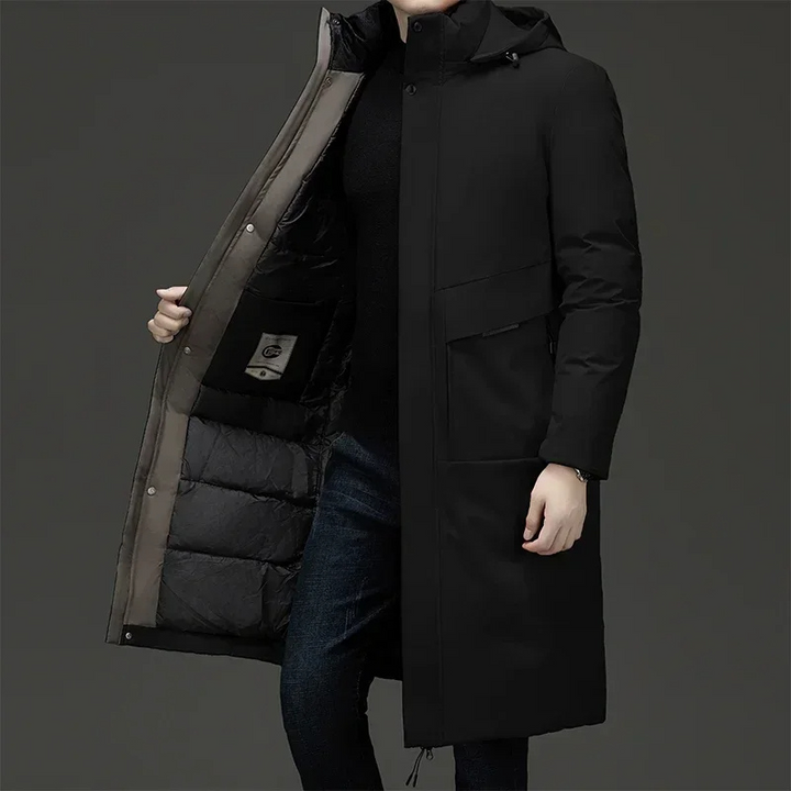 Men's Winter Coat, Long Quilted Jacket with Hood, Warm Windproof Insulated Design for Outdoor and Casual Wear 1