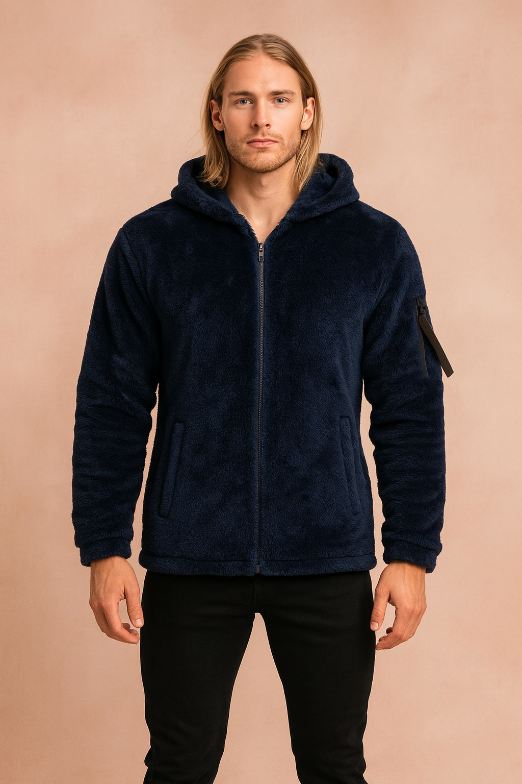 Men's casual jacket with a hood and zipper 0