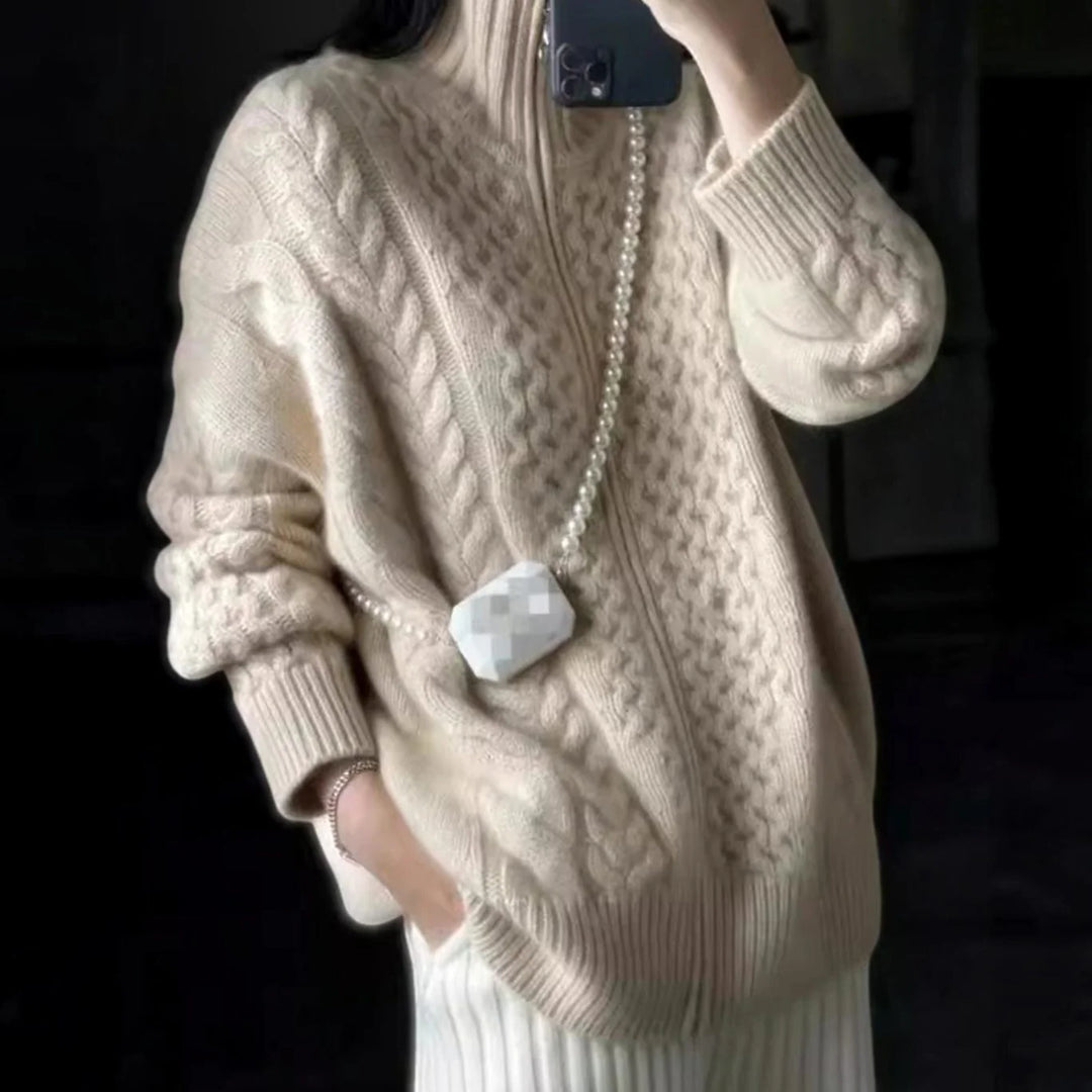 Mia | Damen Zopfmuster-Strickpullover mit Reißverschluss Oversize 2