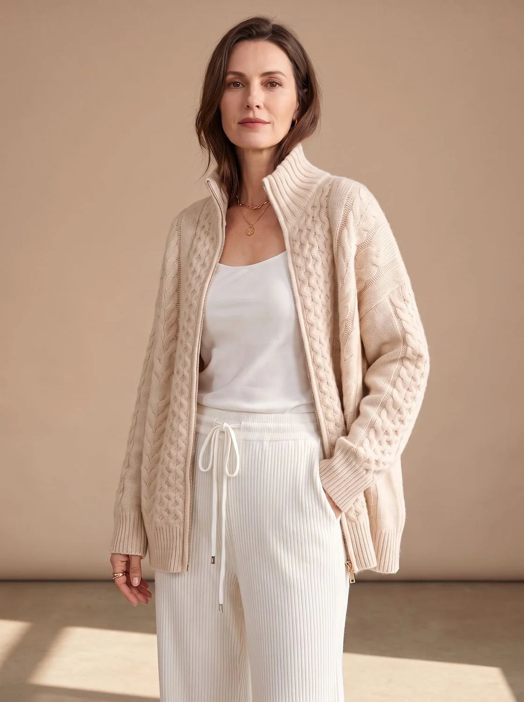 Mia | Damen Zopfmuster-Strickpullover mit Reißverschluss Oversize 3