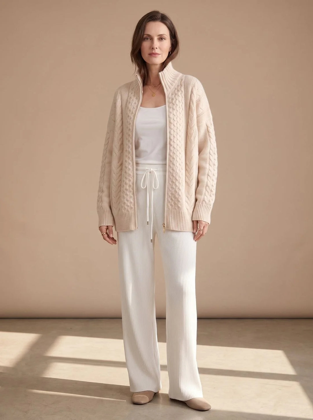 Mia | Damen Zopfmuster-Strickpullover mit Reißverschluss Oversize 4