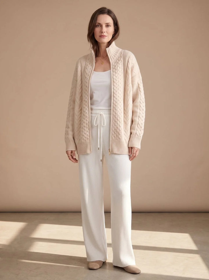 Mia | Damen Zopfmuster-Strickpullover mit Reißverschluss Oversize 4