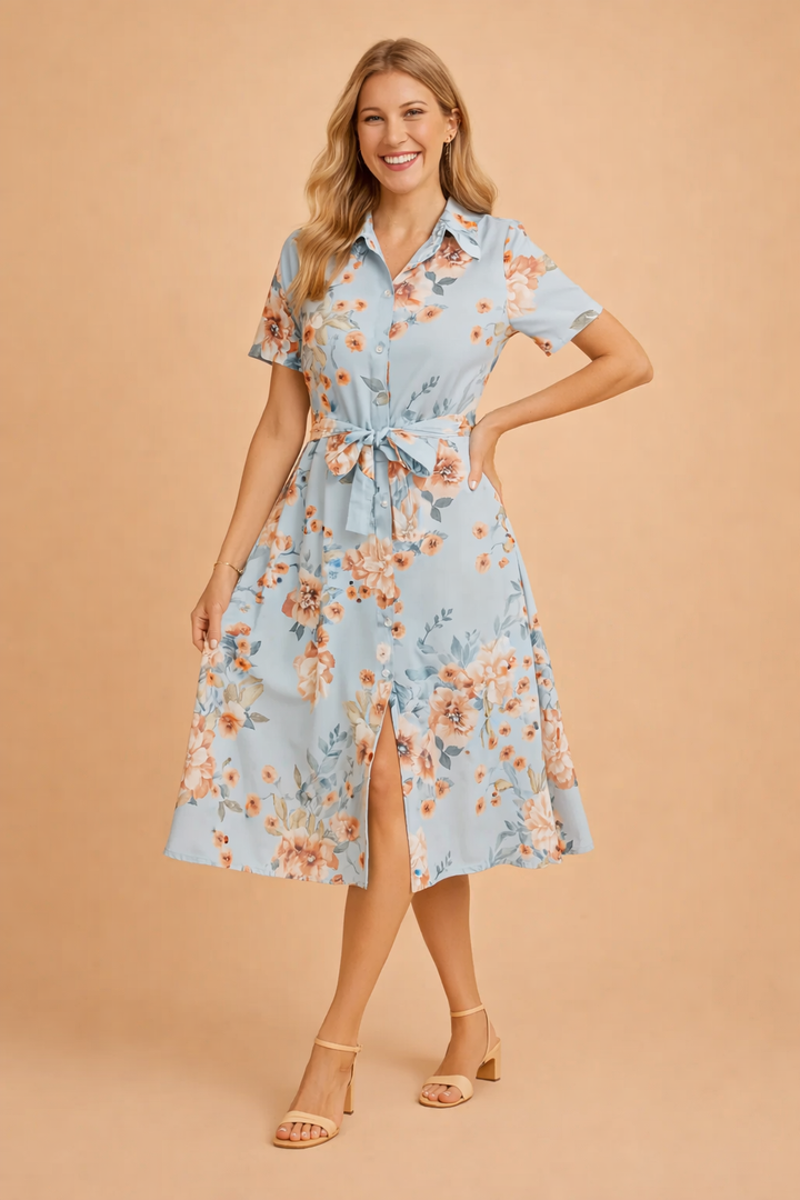 Rosa| Midi Shirt Dress with Belt and Slit