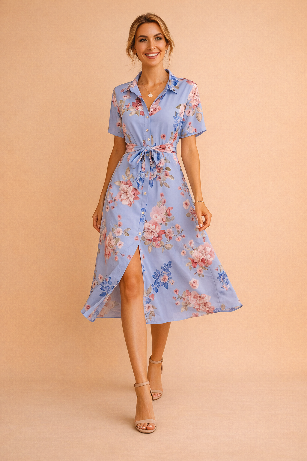 Rosa| Midi Shirt Dress with Belt and Slit