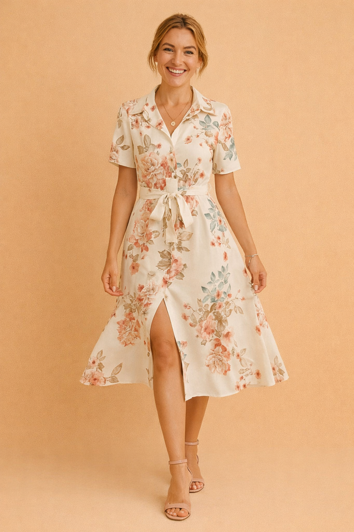 Rosa| Midi Shirt Dress with Belt and Slit