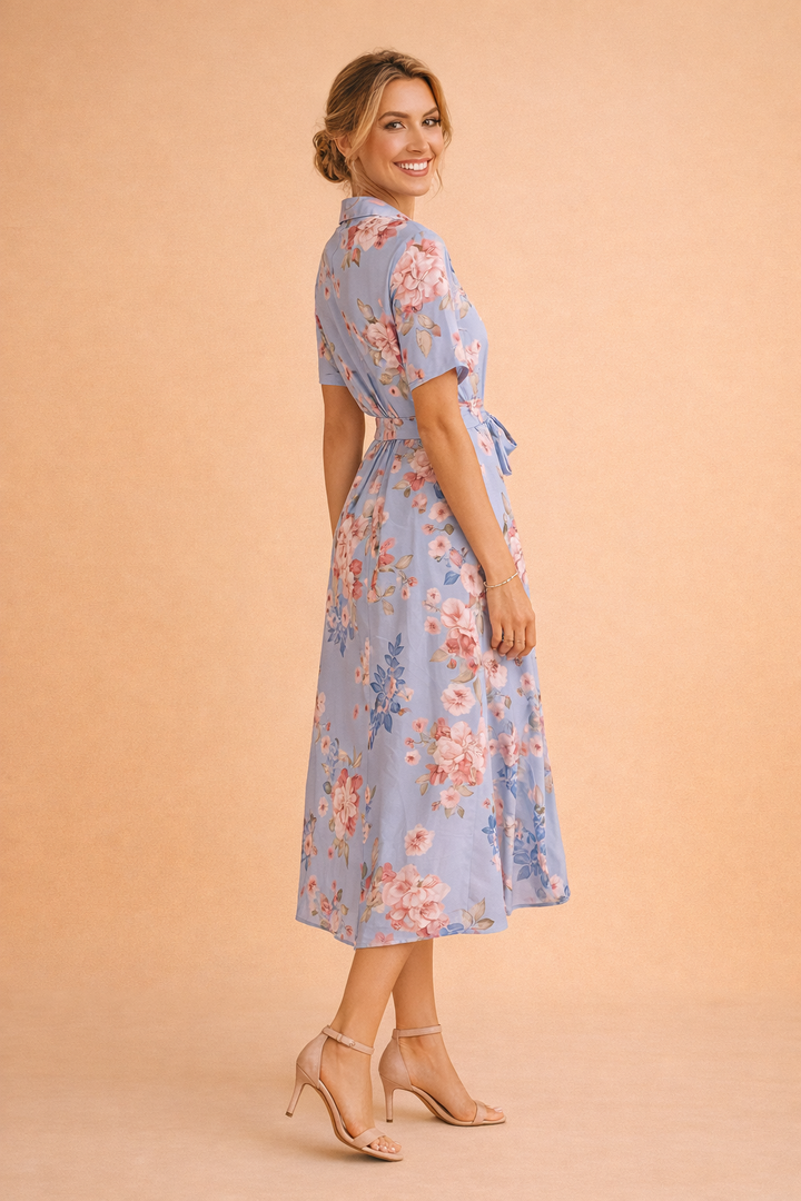 Rosa| Midi Shirt Dress with Belt and Slit