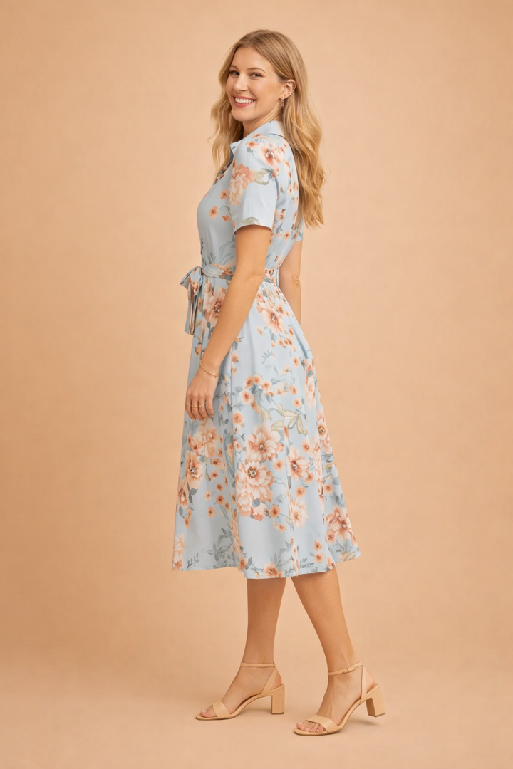 Rosa| Midi Shirt Dress with Belt and Slit